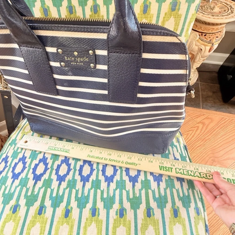 Kate Spade new york Navy/White Striped Satchel Zip Top Handle Detachable Strap